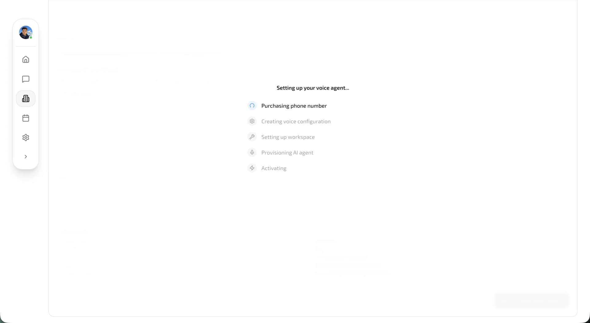 Activation progress showing sequential setup steps